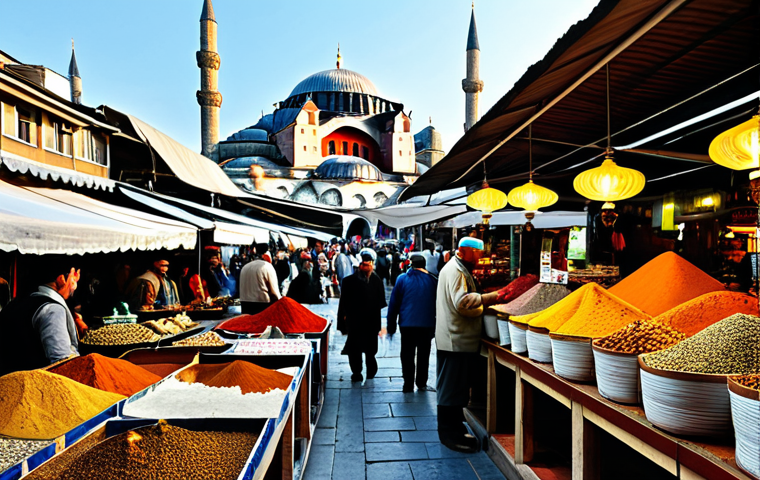 튀르키예에서 쇼핑할 때 협상법 - Lively Turkish Bazaar Scene** "A vibrant marketplace scene in Istanbul, Turkey. Vendors are selling...