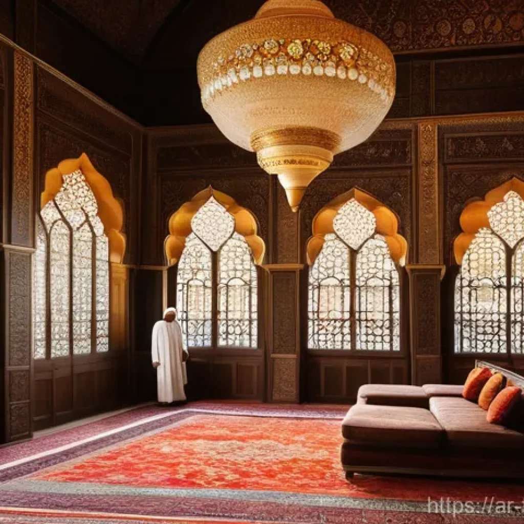튀르키예 주요 다큐멘터리 추천 - **Prompt:** A majestic interior view of an opulent Ottoman palace, showcasing intricate architectura...