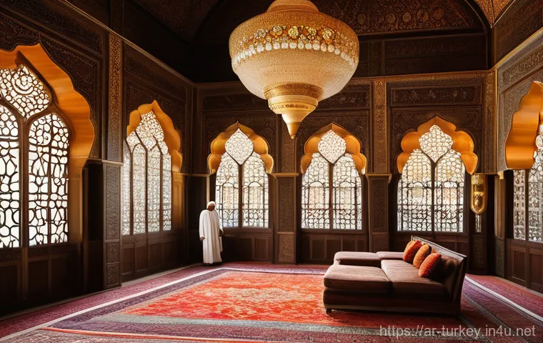 튀르키예 주요 다큐멘터리 추천 - **Prompt:** A majestic interior view of an opulent Ottoman palace, showcasing intricate architectura...