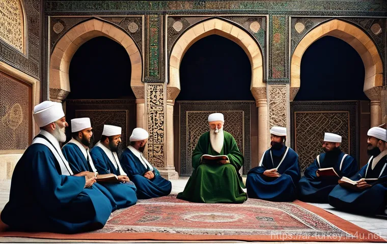 튀르키예 주요 역사적 사건들 - **Prompt 1: Seljuk Era Intellectual Hub** "A vibrant 13th-century Seljuk madrasah (school) in Ko...