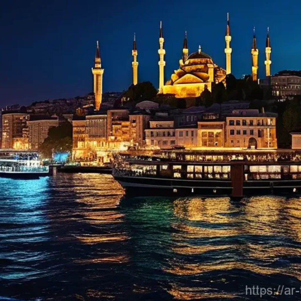 튀르키예 이스탄불 야경 스팟 - **Prompt 1: Enchanting Bosphorus Night Cruise** "A breathtaking night scene of the Bosphorus Str...