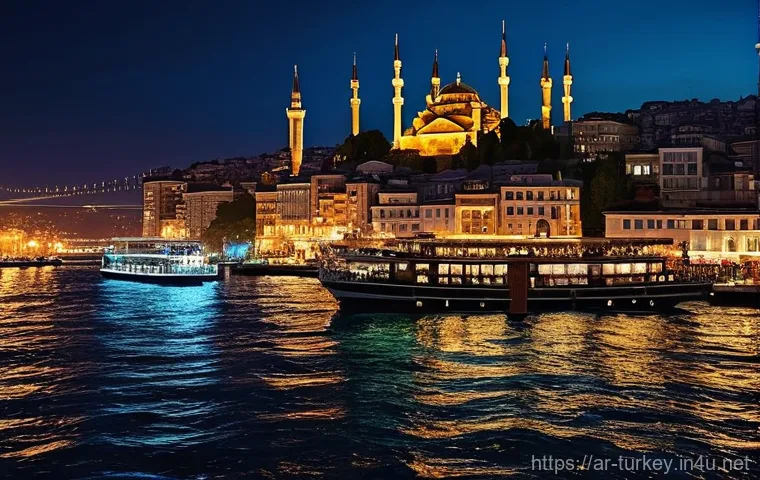 튀르키예 이스탄불 야경 스팟 - **Prompt 1: Enchanting Bosphorus Night Cruise** "A breathtaking night scene of the Bosphorus Str...