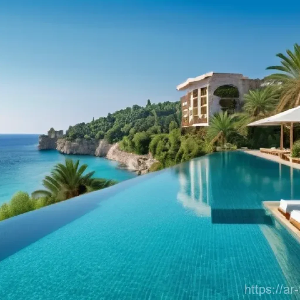 튀르키예 주요 해양 도시 여행 - **Prompt for a Luxury Coastal Resort Scene:** "A stunning, opulent resort scene on the Turkish R...