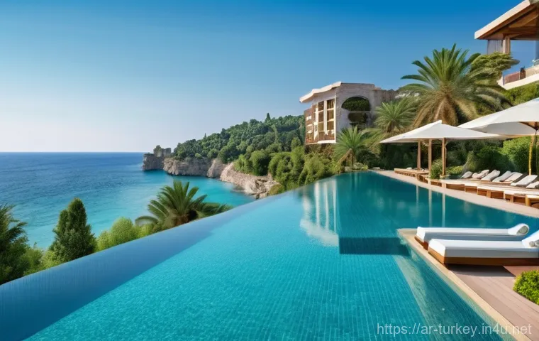 튀르키예 주요 해양 도시 여행 - **Prompt for a Luxury Coastal Resort Scene:** "A stunning, opulent resort scene on the Turkish R...