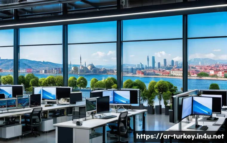튀르키예의 독특한 경제적 혁신 - A wide-angle shot of a state-of-the-art Turkish manufacturing facility. The factory floor is impecca...