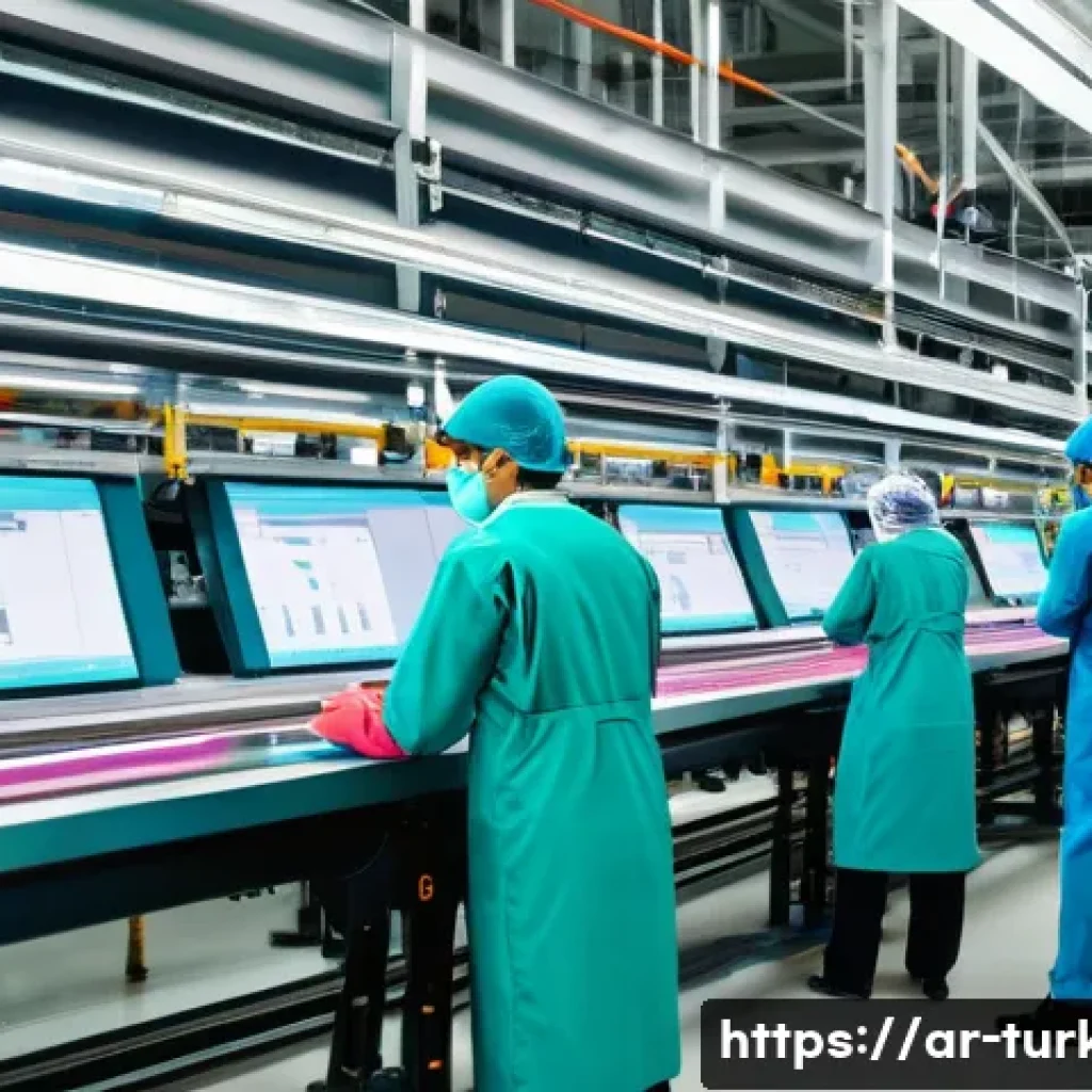튀르키예 경제와 주요 산업군 - A bustling modern Turkish textile factory interior showcasing advanced machinery and automated produ...