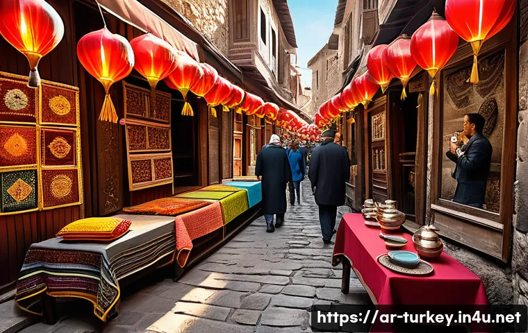 튀르키예 민속 마켓 탐방 - A vibrant Turkish bazaar scene at midday, showcasing narrow bustling alleyways filled with colorful ...