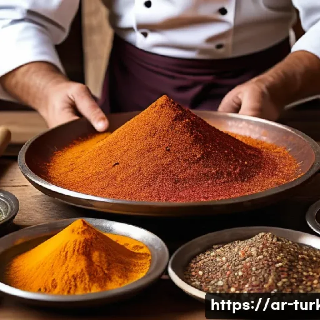 튀르키예의 요리 강습 경험 - A vibrant traditional Turkish kitchen scene showcasing a skilled chef wearing a white apron and a lo...