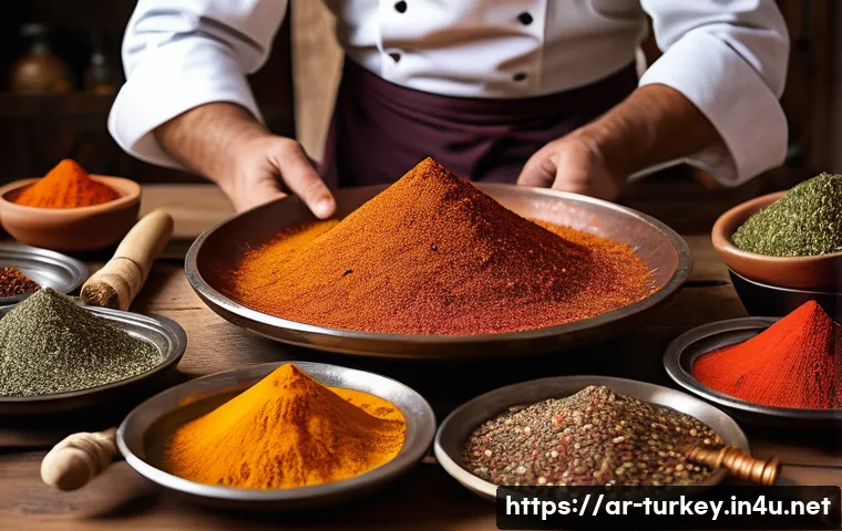 튀르키예의 요리 강습 경험 - A vibrant traditional Turkish kitchen scene showcasing a skilled chef wearing a white apron and a lo...