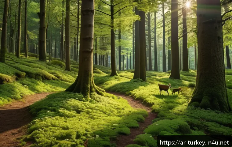 튀르키예 주요 자연 보호 구역 - A serene scene of Belgrad Forest near Istanbul in spring, featuring towering ancient cypress and fir...