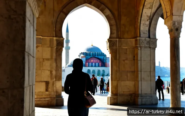 튀르키예에서의 안전 여행 지침 - Photorealistic travel safety scene in Istanbul, a modest Arab couple in casual conservative clothing...